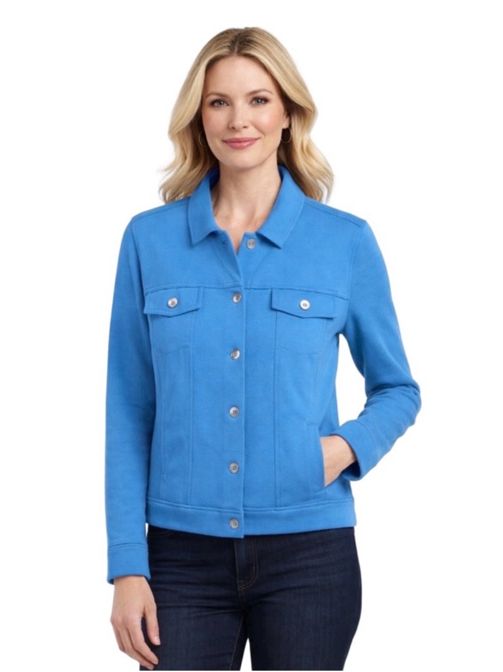 Kelly by Clinton Kelly Aqua Blue Button Ponte Trucker Jacket Size Small